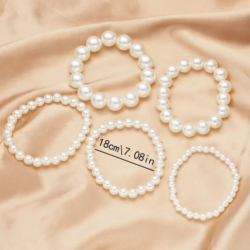 Pearl Beaded Bracelet Female 4/6/8/10/14MM Elastic String Bracelet Hand Jewelry Imitation Pearl Bracelet