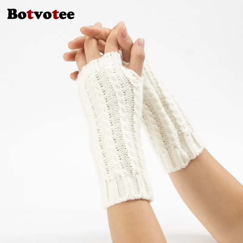 Botvotee Y2k gants d'hiver demi-doigt pour femmes hiver doux chaud tricot bras gants chaud sans doigts blanc rouge mitaine Guantes