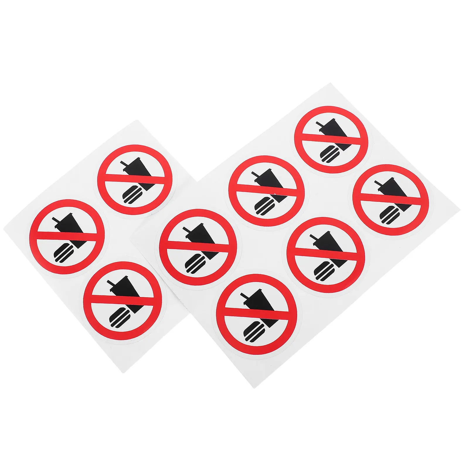 10Pcs Round Safety Warning Stickers Self Adhesive Vinyl No Eating No Drinking Decals for Factory Workshop Indoor Outdoor Use