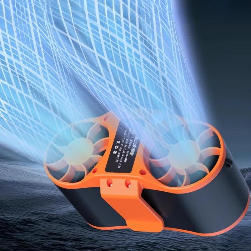 Taillierter Lüfter, wiederaufladbarer USB-Doppel-Turbo-Außenventilator mit Sice-Air-Tech für die Baustelle/Sommer. Hängender Taillenventilator