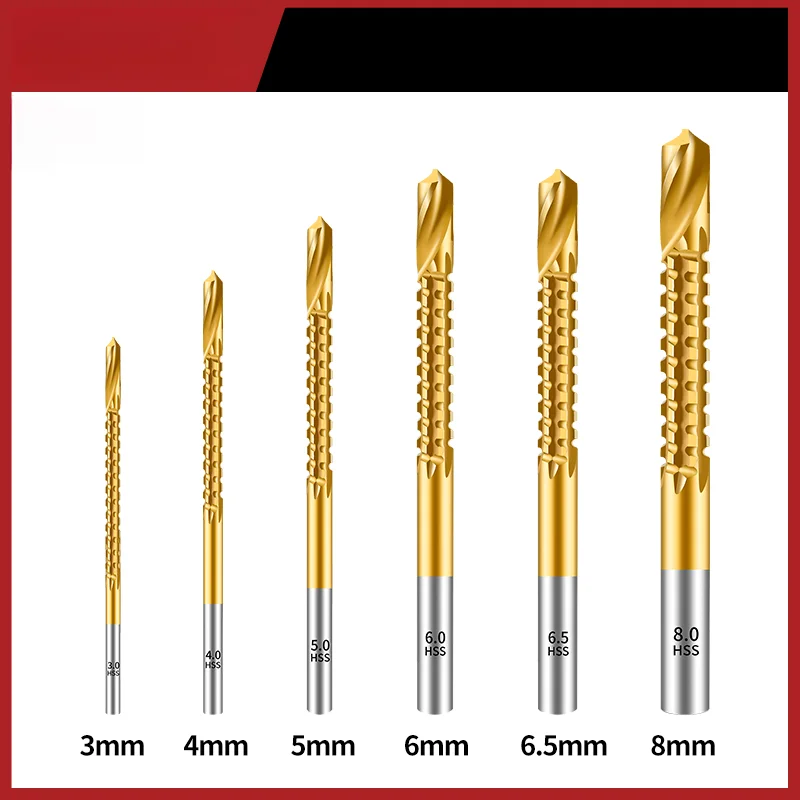 TG มัลติฟังก์ชั่นไทเทเนียมชุบเลื่อยเจาะบิต 3-13 มม. สําหรับงานไม้ที่มีการออกแบบขลุ่ยหยัก