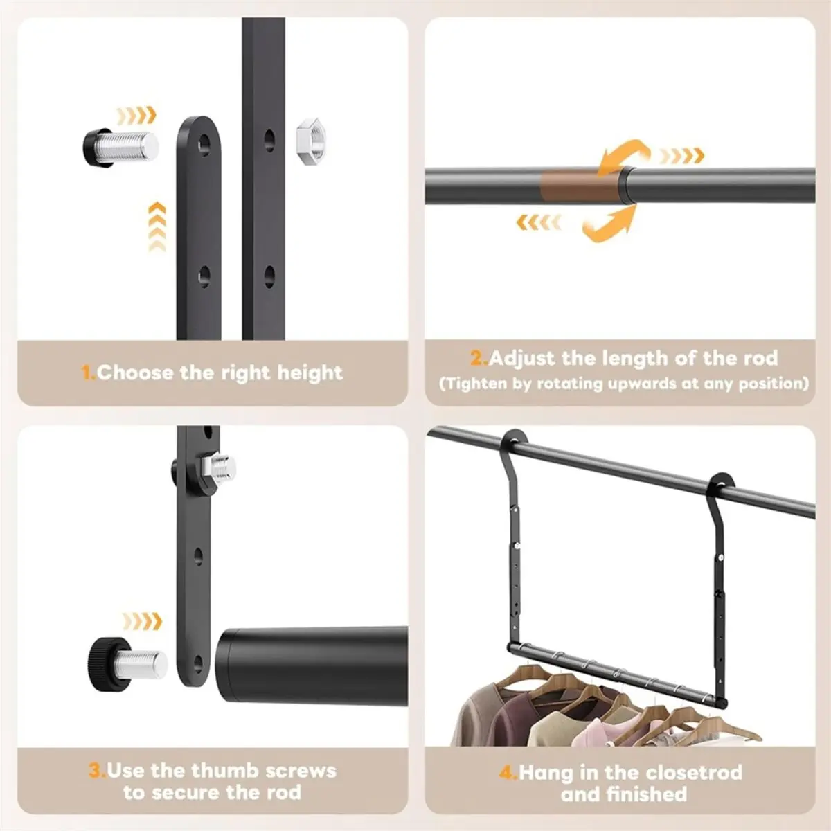 2 Pack Adjustable Closet Rods for Hanging Clothes, Heavy Duty Closet Hanging Rod, Double Hanging Closet Rod