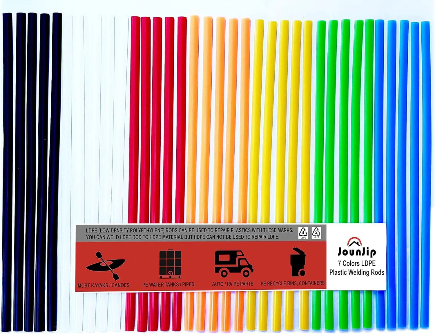 

LDPE Plastic Welding Rods (7 Colors) - Low Density Polyethylene Flat Rods for Kayak Repair, Canoe, PE Tank, RV, HDPE Repair