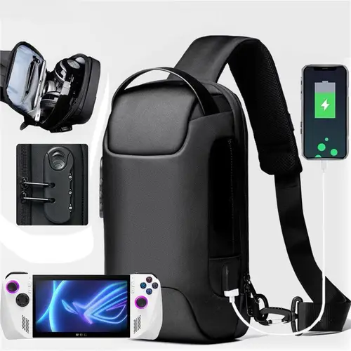 Imagen 2 del producto Bolsa de almacenamiento portátil para Asus ROG Ally Game Conslole, mochila cruzada, bolsa de hombro y pecho, bloqueo antirrobo, carga USB