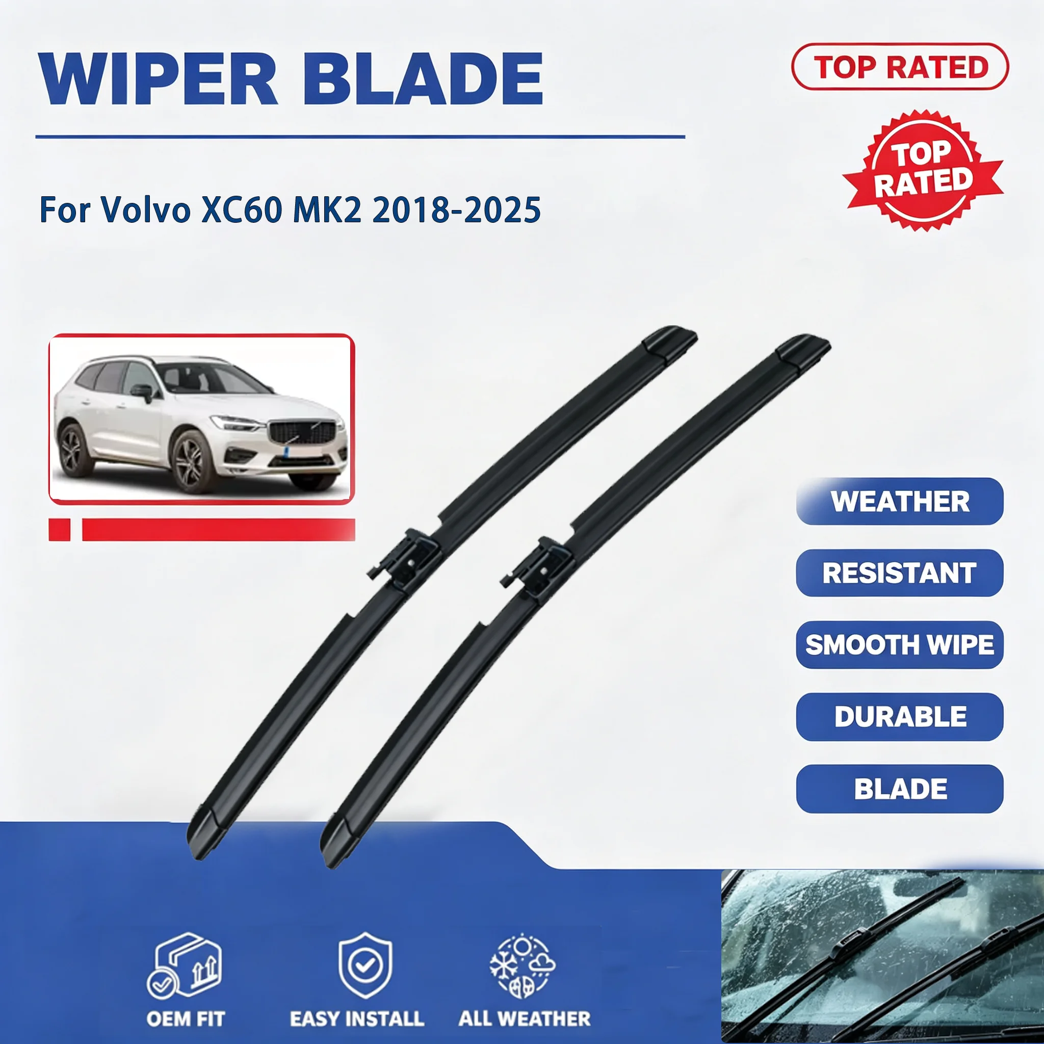 For Volvo XC60 MK22 2018 2025 Car Front Windshield Wiper Blades 2PCS Durable All Weather Clear Vision Auto Accessories