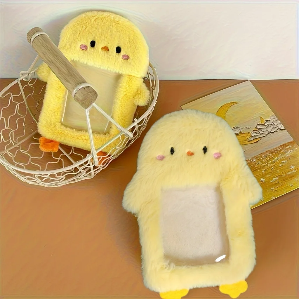 Plush Animal Photo Card Holder Soft Furry Protective Case for Campus Bus Pass ID, Cute Collectible Bag Charm Accessory