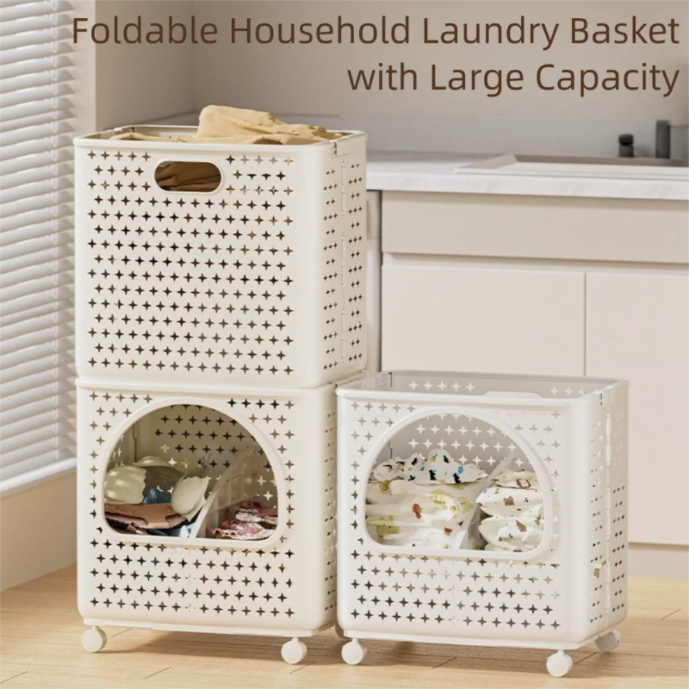 

Spacious Foldable Laundry Hamper Portable Breathable Dirty Clothes Basket Large Capacity with Wheels Laundry Basket Home Use