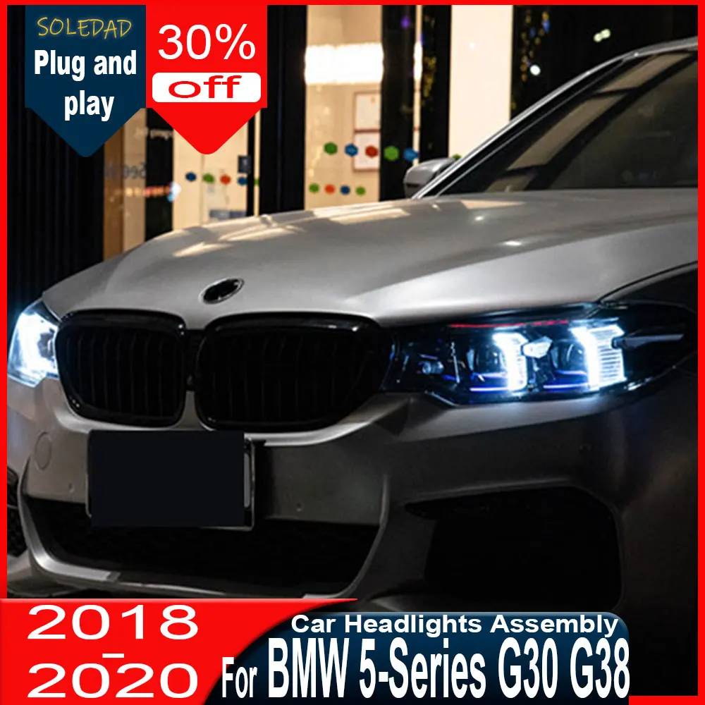 

Автомобильная фара для BMW 5 серии G30, 2017-2023 гг., светодиодные фары с ДХО, сигнальными линзами и проектором, автомобильные аксессуары