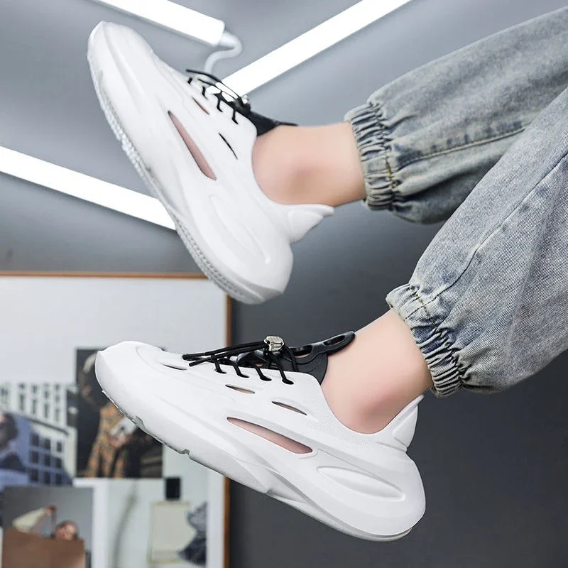 

Мужская обувь с отверстиями на платформе, сверхлегкая японская обувь 39, летняя распродажа, 2024, нескользящие роскошные новые мужские сандалии из ПВХ H