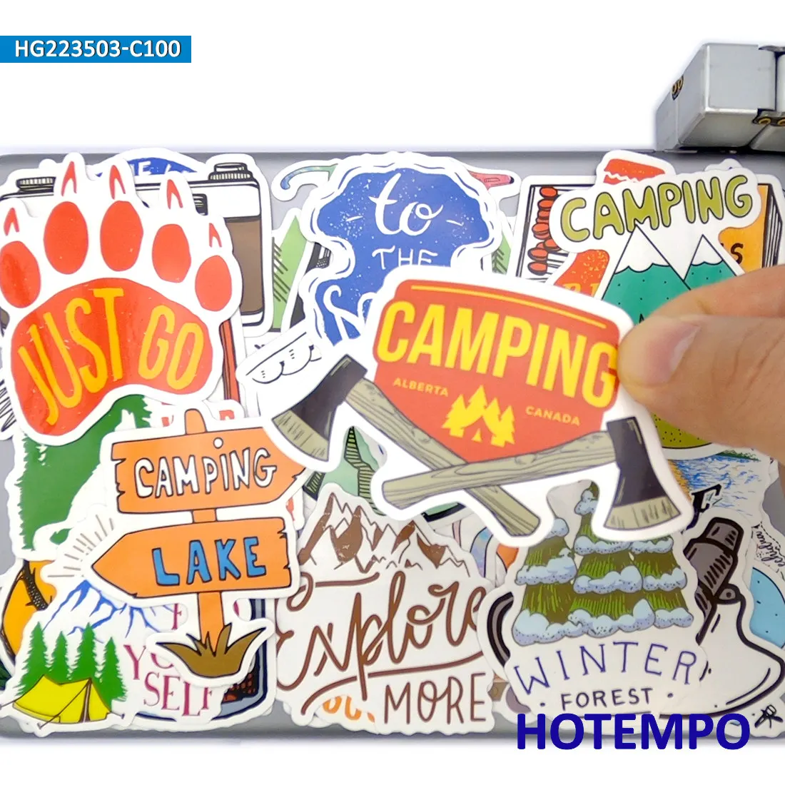 100ピース、アウトドアアドベンチャーステッカー、 ハイキング、クライミング、キャンプ、 森の旅行、 装飾用、ノートパソコン、車、電話、オートバイ、スクラップブック、荷物に適しています、 面白いステッカーパック