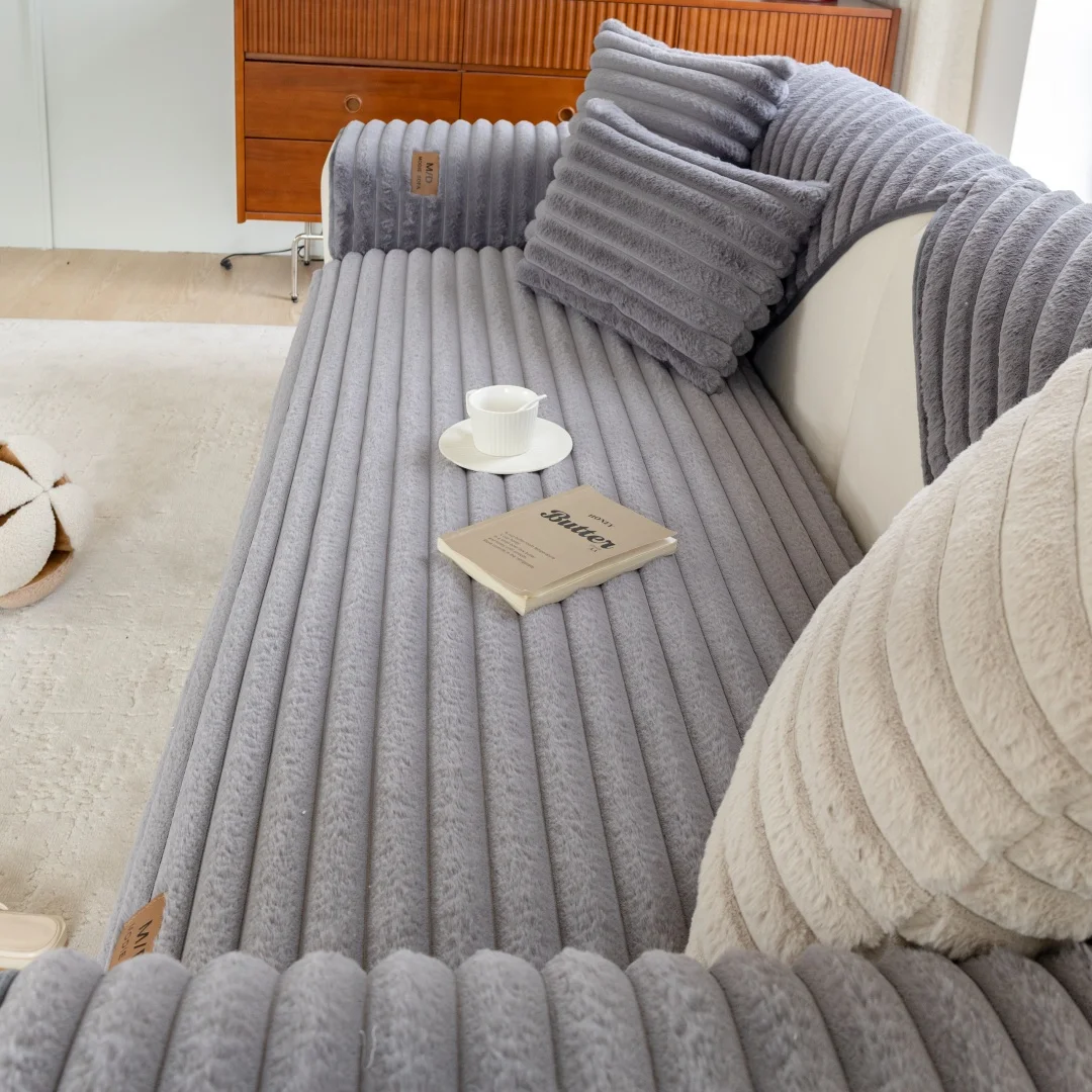 المشارب الجاكار فرو الأرنب الصناعي المضادة للانزلاق أفخم غطاء أريكة تقليد الفراء الأريكة غطاء الوسادة لغرفة المعيشة الغلاف الدافئ