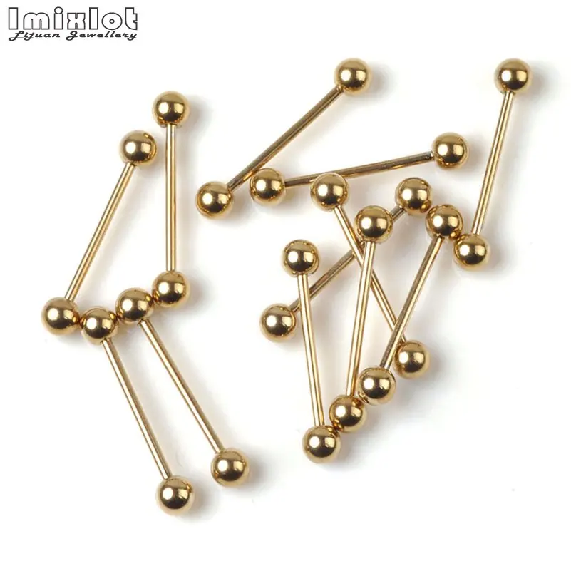 10pcs/Lot Stainless Steel Tongue Rings Stud Ear Piercing Jewelry Gold Color Barbell Ear Tragus Piercing Earring