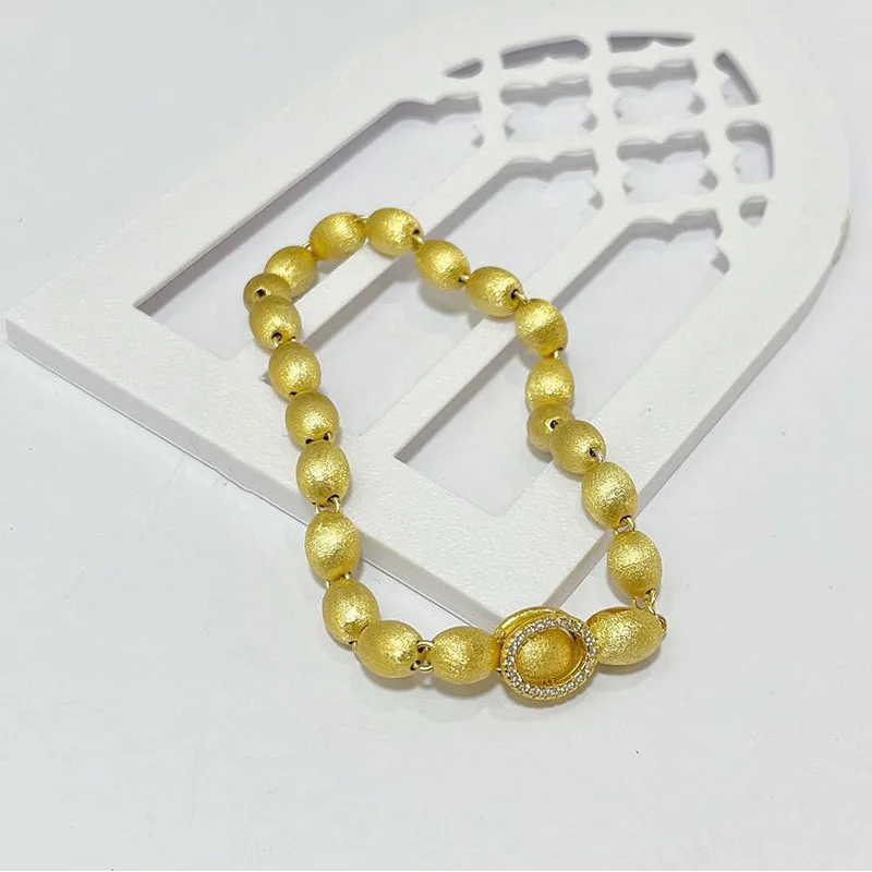 S925 silver fashion in the ancient style of oval bead bead sandblast bracelet