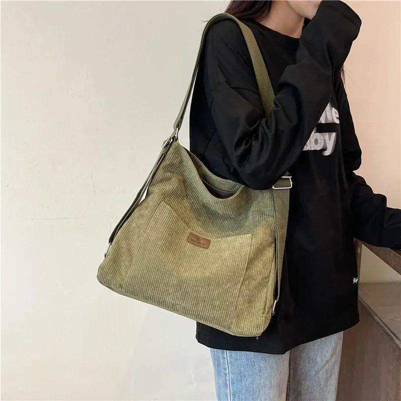 Casual Shoulder Bag Japanese Corduroy Canvas Student Cloth Bag Can Be Crossed Over Both Shoulders Large-capacity Class Tote Bag