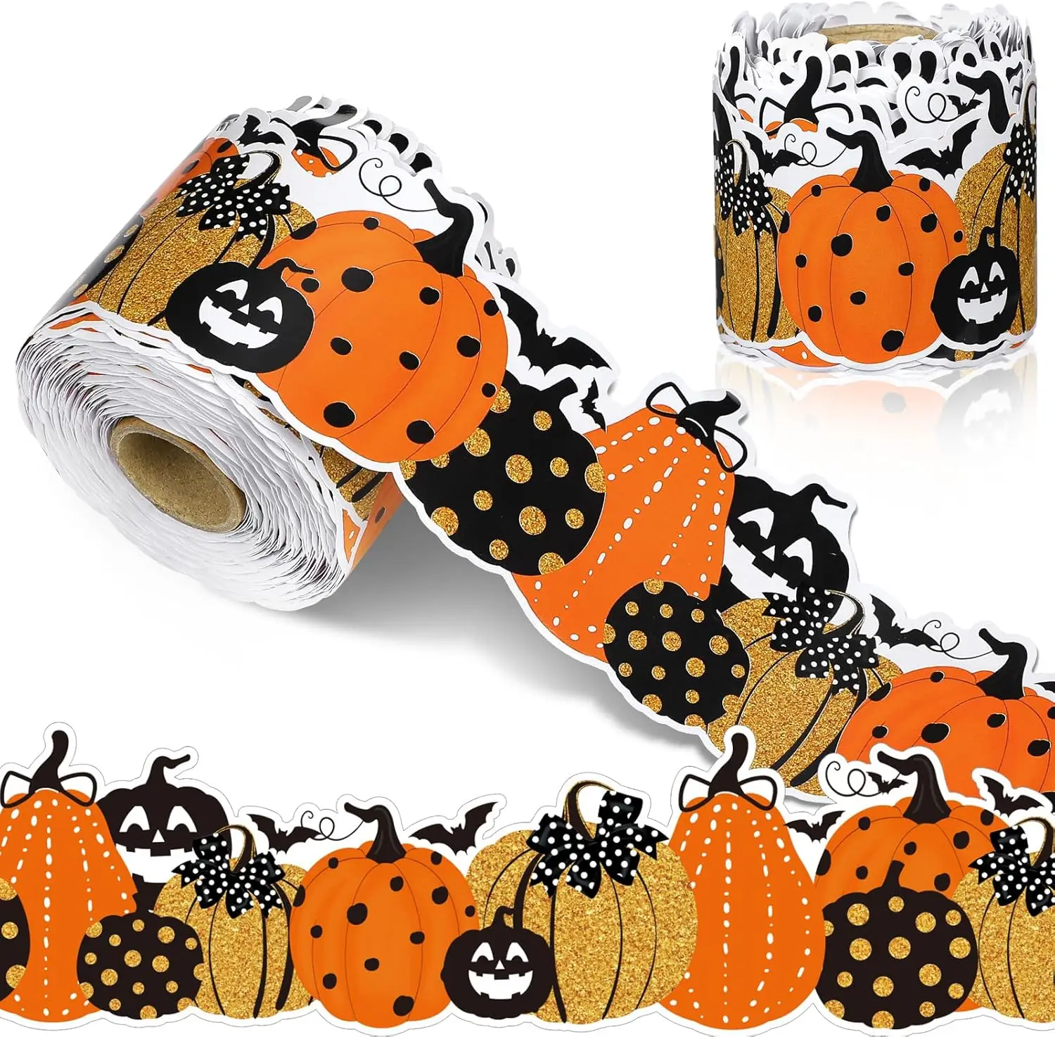 33Feet Halloween Jack-o-Lantern Pumpkin Bulletin Board Border Decorations Orange Yellow Black Pumpkin Bat Trim for Thanksgiving