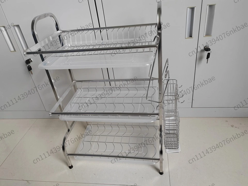 3-Tier 304 Stainless Steel Dish Rack With Drain Filter Kitchen Tableware Storage Drying Organizer