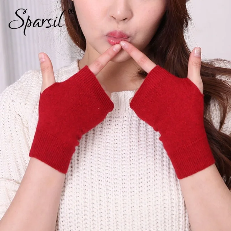 Sparsil Winter Cashmere Knit Half-Finger Short Gloves Solid Color Cosplay All-Match Elastic Glove Men&Women Thick Warm Mittens