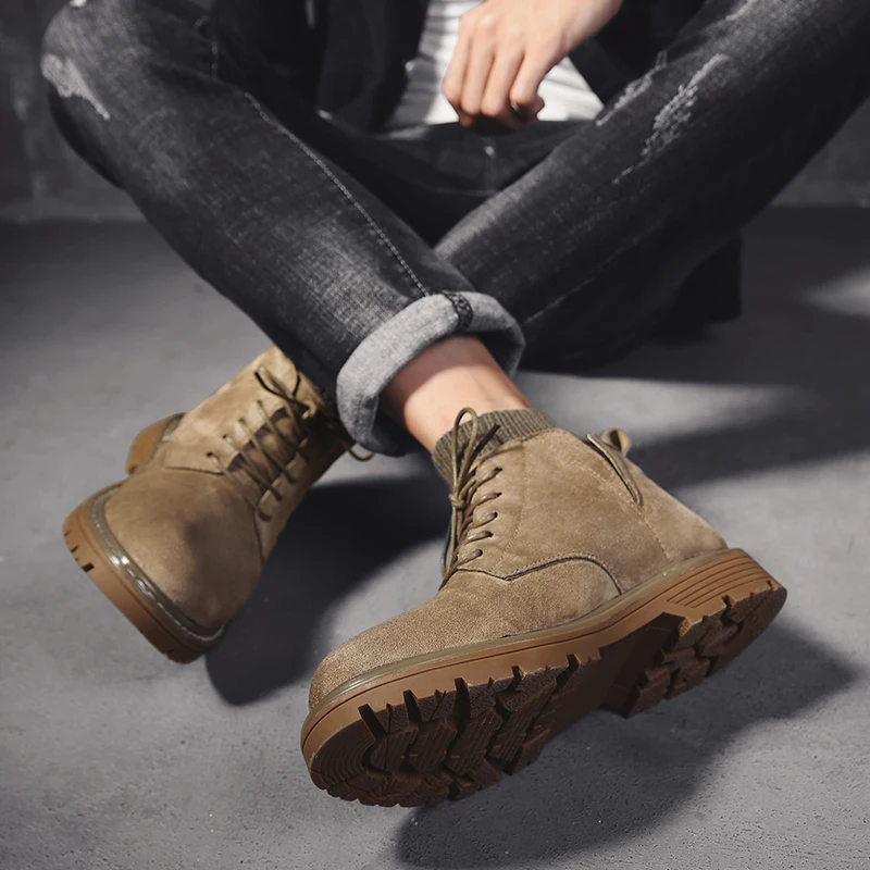 COZOK New Fashion High-top Men's Boots Stretch Knit winter Men's Casual Boots Jungle Mountaineering Wide Bottom Platform Boots - Image 4