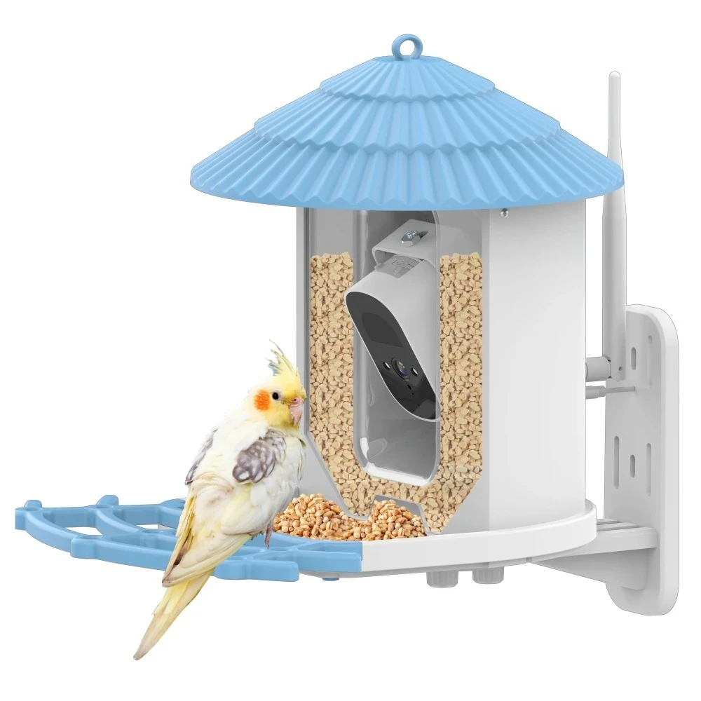 

Wireless Outdoor APP Control Smart Bird Feeder with Camera Batteries Solar Powered Color Night Vision AI Identify Bird Species