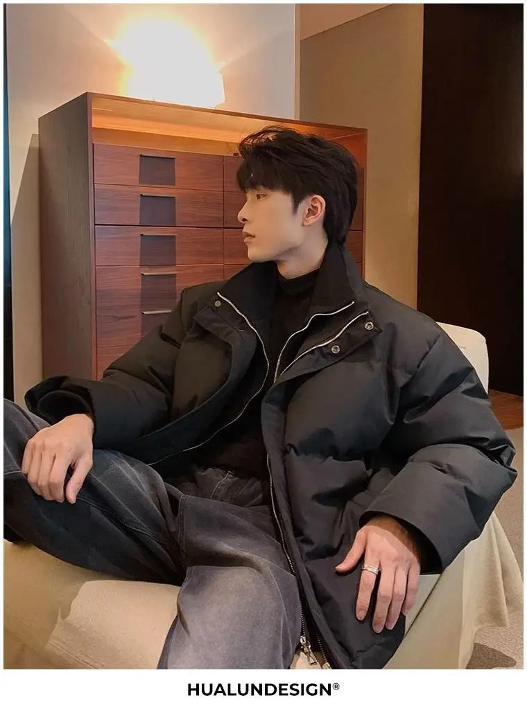 New Fake Two Piece Warm Coats Men Winter Loose Cotton-padded Jackets Men's 2026 Solid Color Pockets Overcoats C919