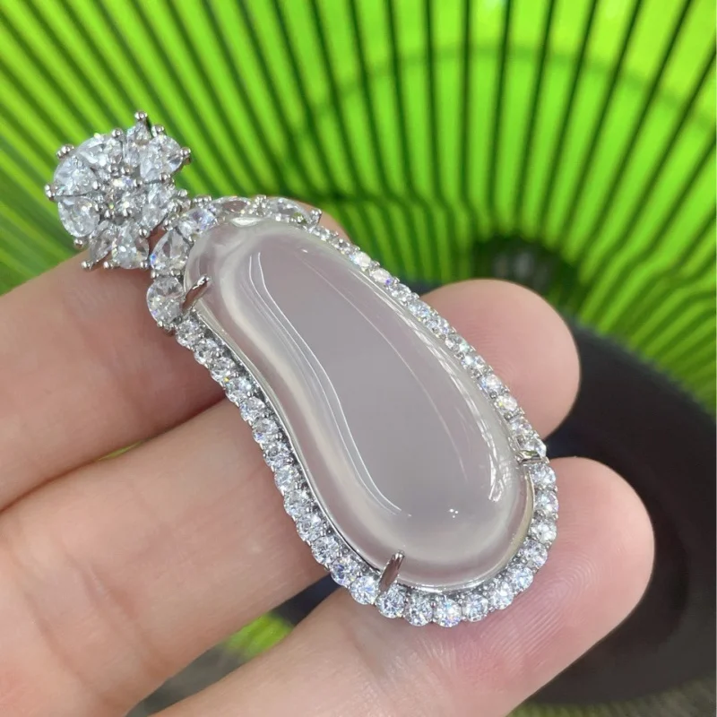 

Type 925 Silver Plated Inlaid High White Chalcedony Elegant Style Fortune Gourd Pendant Jade Hanging Ornament