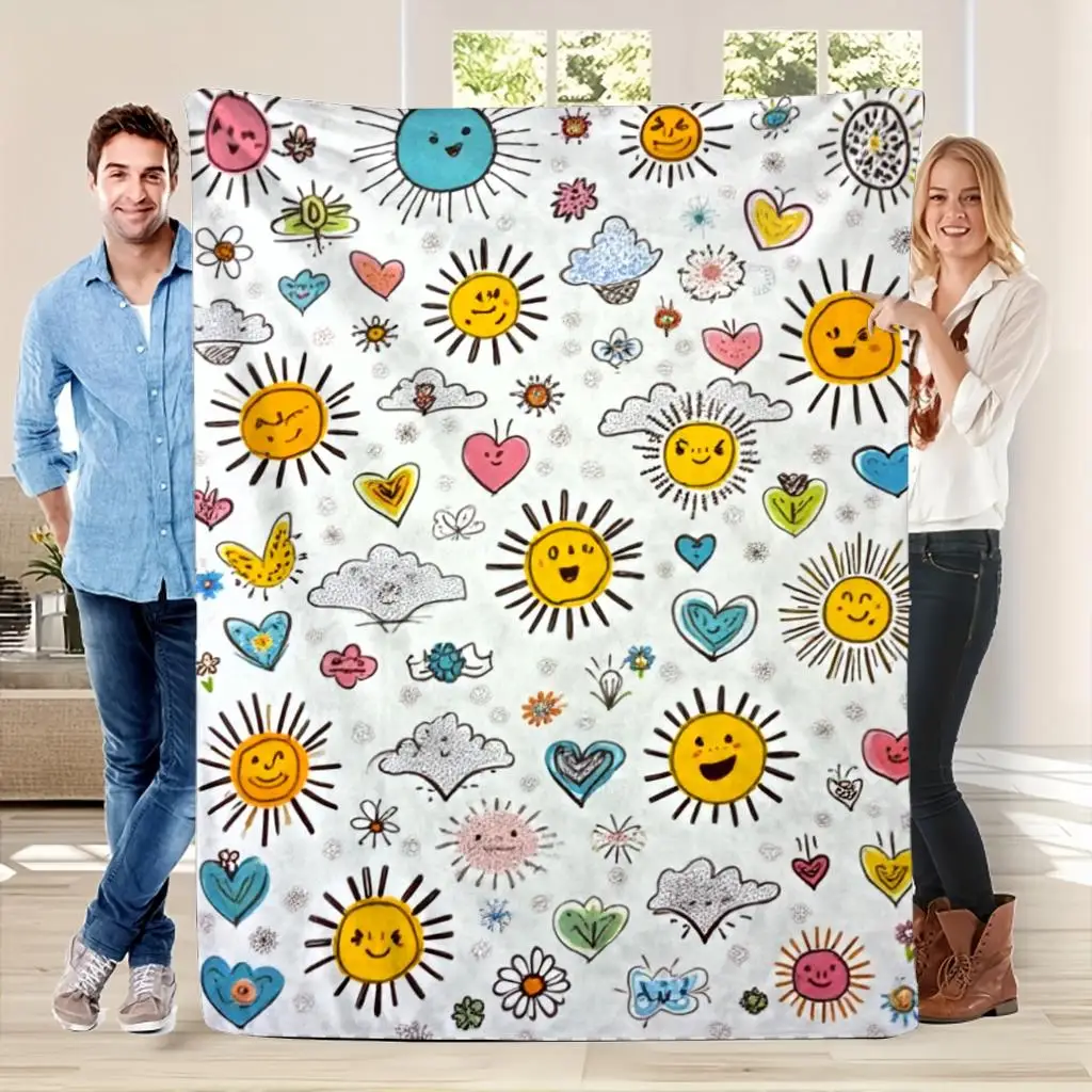 Cozy Sun Cloud Print Blanket for Baby Nursery Kids Children Bedding Throw Cute Kawaii Pattern Gift Home Decor Keepsake