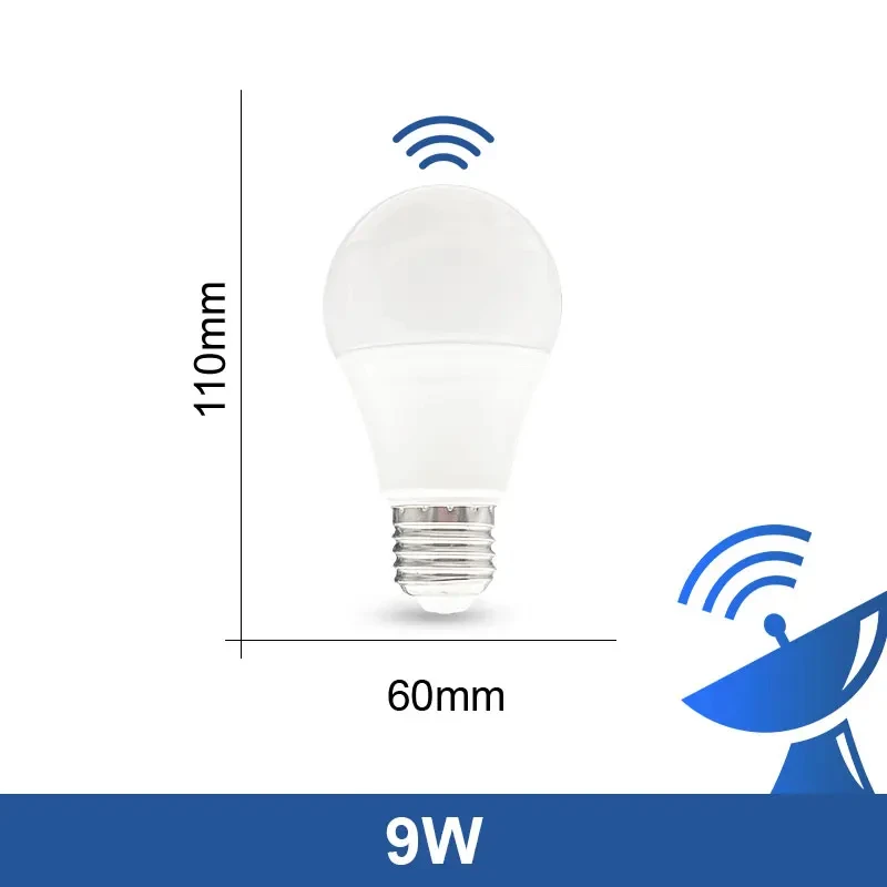 LED E26 Radar Sensitive Light Bulb 189-265V Energy Saving Smart Detection Motion Sensor Light 9W LED