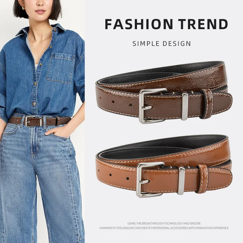 

Women's genuine leather patent leather belt versatile retro decorative suit jeans, first layer cowhide belt