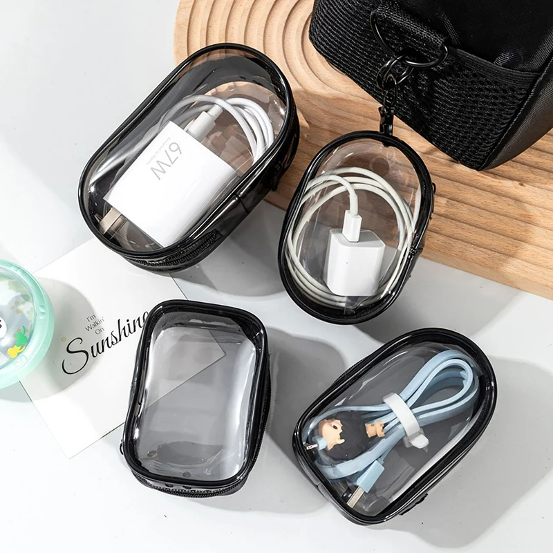 Transparent Data Cable Storage Bag Portable Mini Square Round Zipper Bag For Earphone Coin Purse Lipstick Bags Pouch Organizer