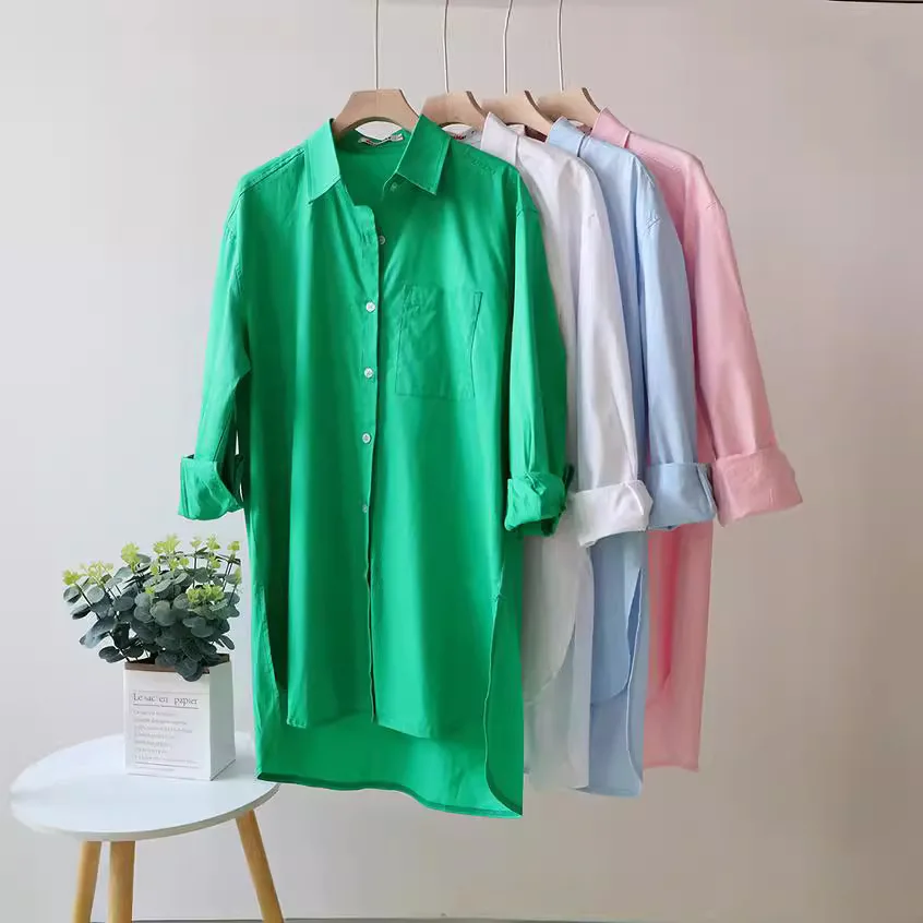 Single Breasted Blouses Dresses Long Sleeve Casual Knee Length Dress Turn Down Collar Solid Vestidos Loose Button Simple 2025