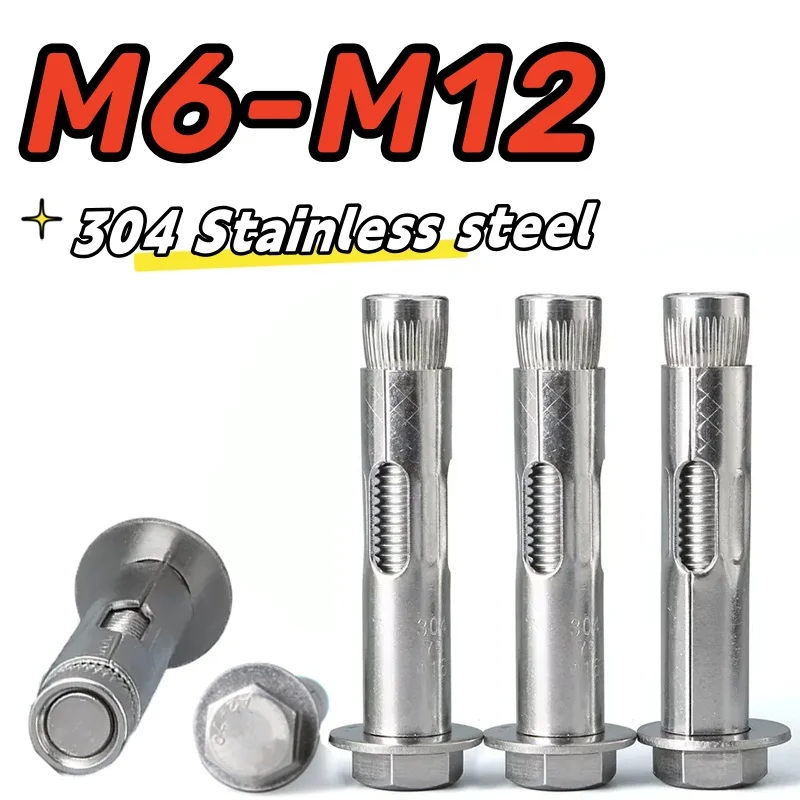 1-3pcs M6 M8 M10 M12 304 Stainless Steel External Hexagon Expansion Screw Sleeve Concrete Anchor Built-in Tension Bolts