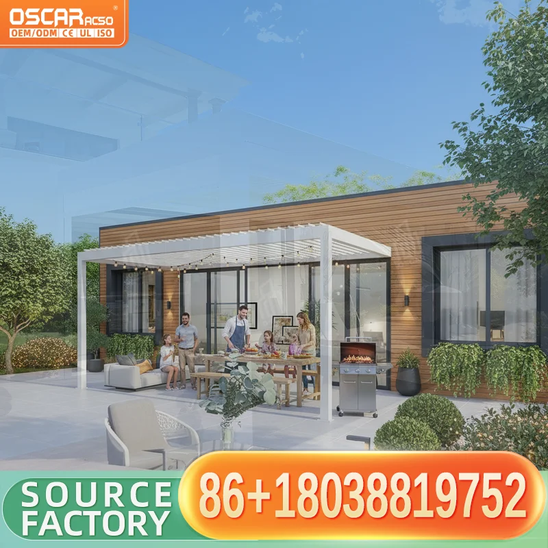 Outdoor Motorized Retractable Louvered Gazebo and Pergola for Garden Patio Backyard pergola
