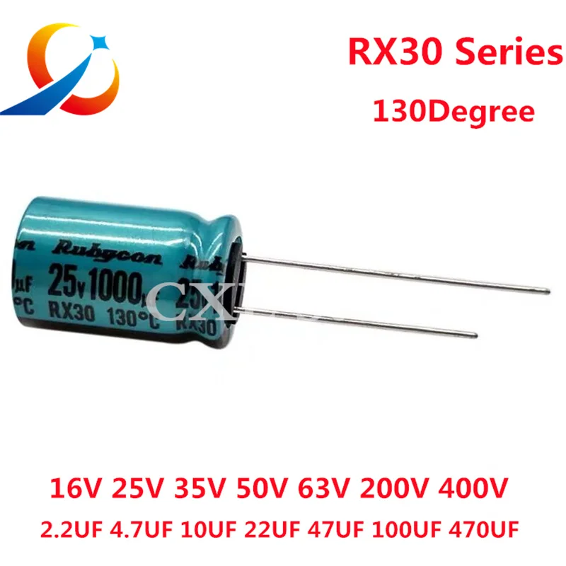 10pcs/Lot Rubycon RX30 Series 130 ℃ DEC Degree Electrolytic Capacitor 16V 25V 35V 50V 63V 100V 400V 10UF 47UF 220UF 330UF 470UF