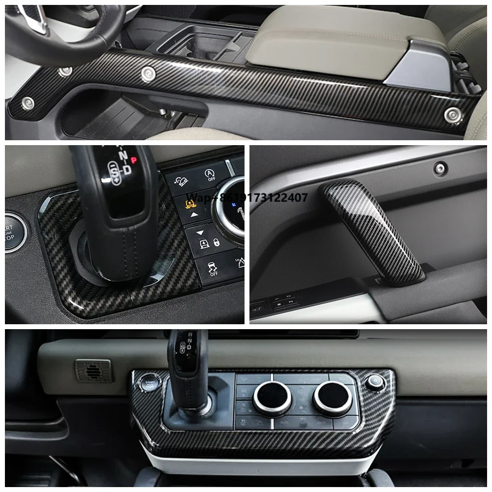 Real Carbon Central Control Armrest Decorative Strip  Center Console Shift Lever Protective Cover for  Defender