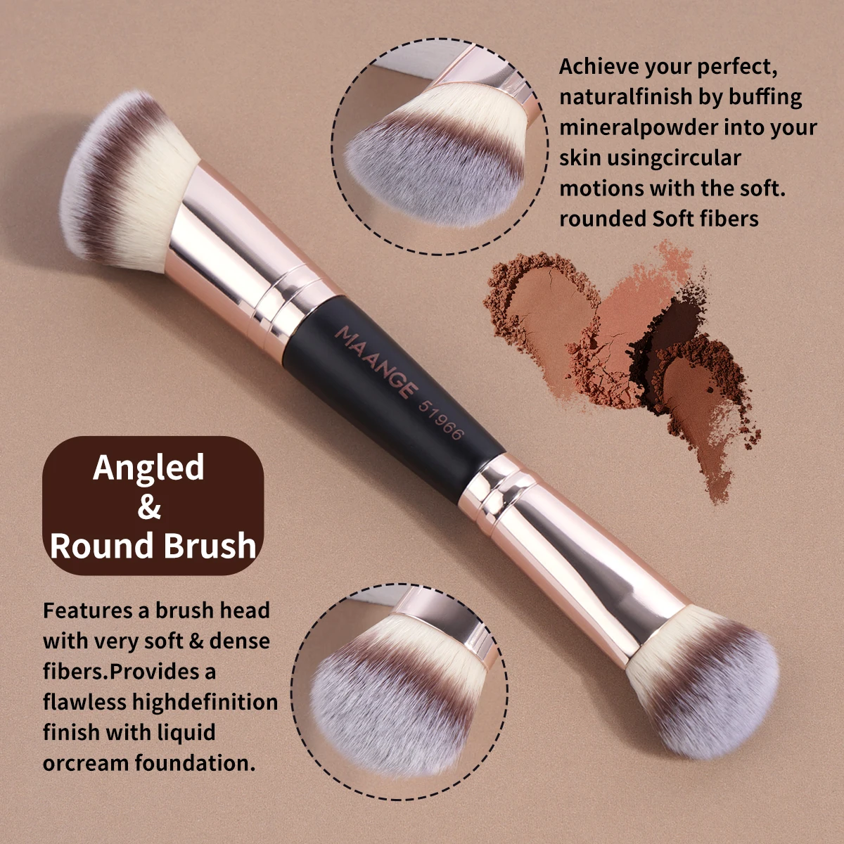 MAANGE-brocha de maquillaje de doble cabezal, 1 piezas, ángulo/redondo, base superior, suave, Fuffy, herramientas de belleza para mezclar crema líquida en polvo