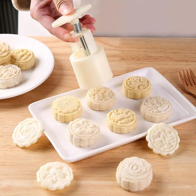Flower Shaped Mooncake Mold Set Cake Mold Hand Pressure Fondant Moon Flower Moon Cake Mold With 4Pcs Stamps Dropshipping