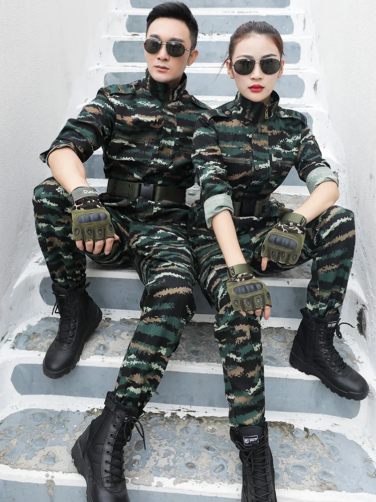 New Style Camouflage Uniform Set for Men And Women Outdoor Field Training Wear Resistant Labor Protection Workwear Spring