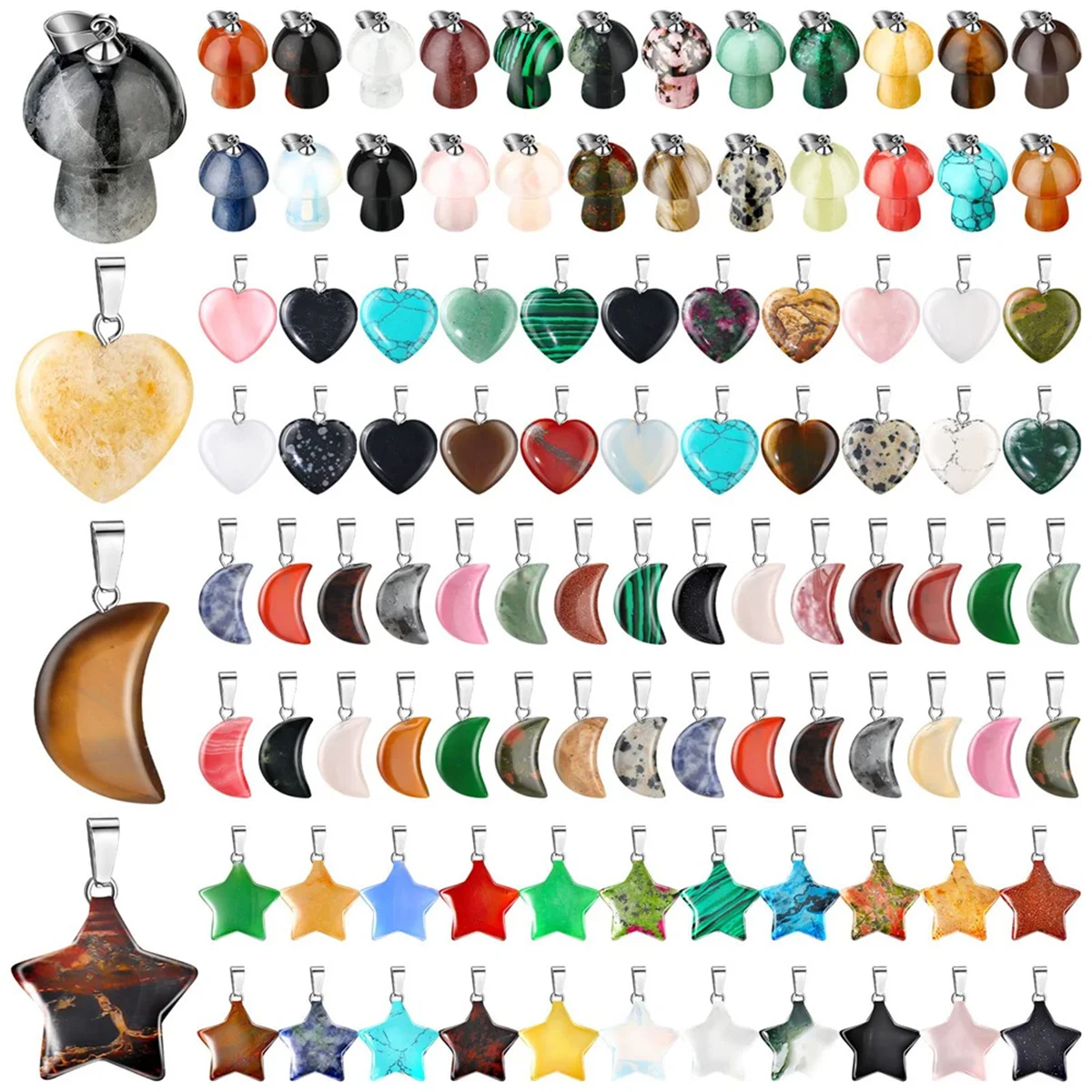 100 Pcs Assorted Crystal Pendant Bulk Gemstone Pendant Stone Pendants Mixed Pendants for DIY Jewelry Necklace Making