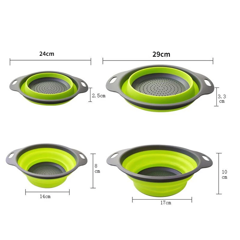 Foldable Vegetable Basket Silicone Colander Kitchen Folding Washing Drain Basket Plastic Storage Fruit Round Cleaning Basin