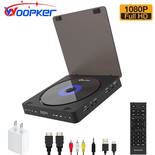 Woopker-reproductor de DVD HD, conexión HDMI AV con entrada USB, salida de auriculares, pantalla LED táctil HD 1080P tipo C 5V / 2A