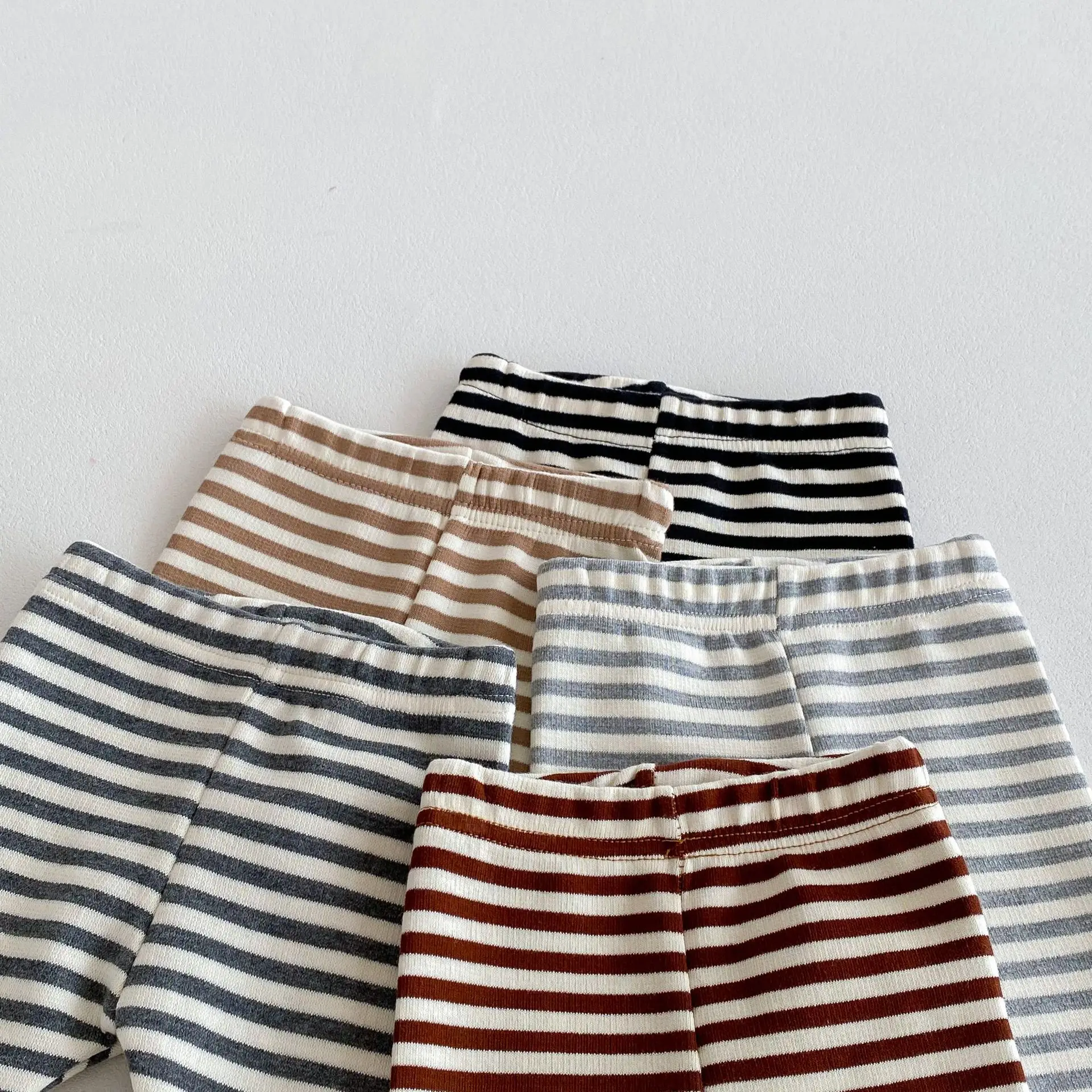 Autumn Newborn Infant Baby Boy Girls Candy Color Leggings Splice Striped Pants Fashion Baby Clothing