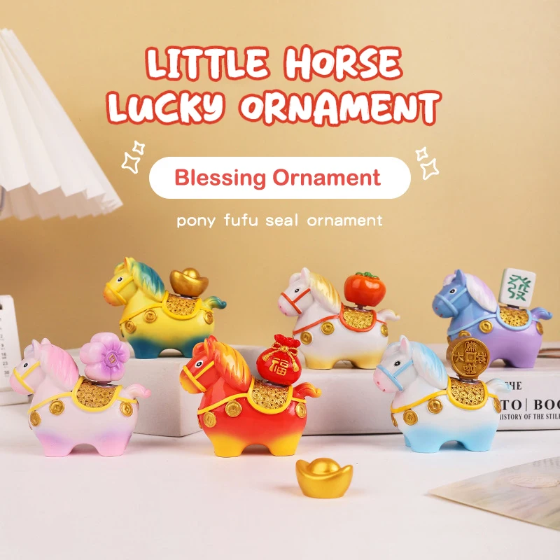1pc Zodiac Horse Ornaments Handcrafted Year Of The Horse Resin Cartoon Horse Statue DIY Craft Gifts Office Home Decor Ornament