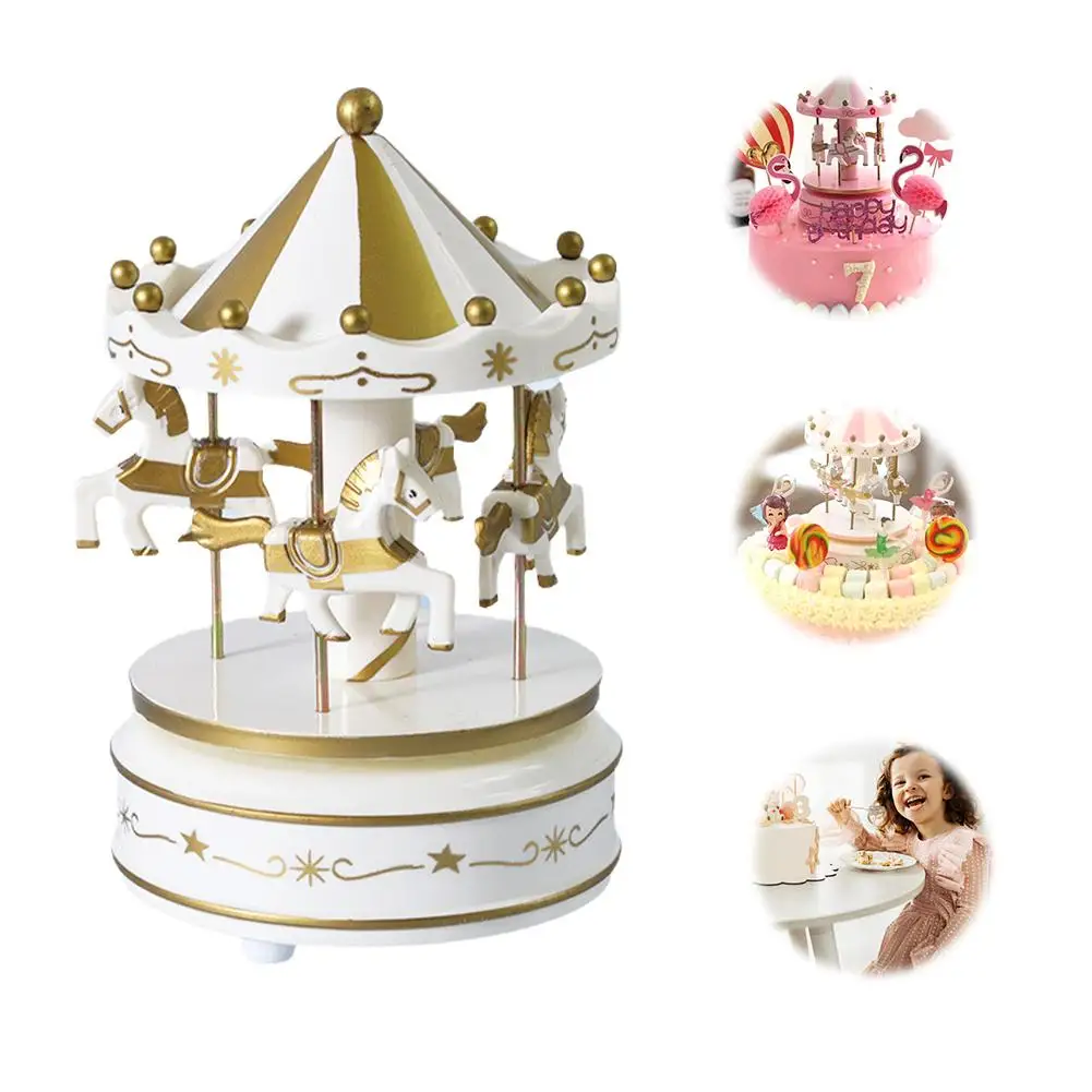 1pc Luxury Carousel Music Box 4 Horses Rotate Rotation Romantic Luxury Carousel Toys Handwork Music Box Gifts