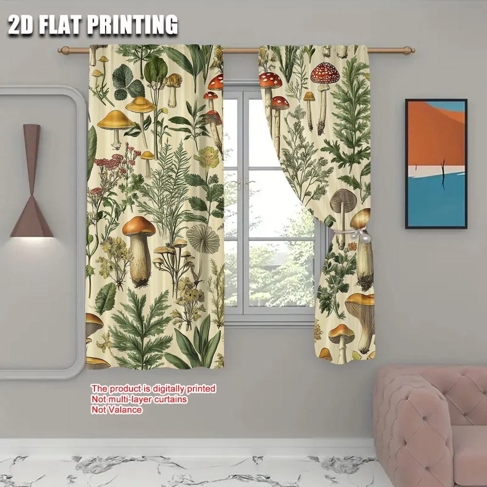 2pc, Window Drapes Botanical Plants Herbs Mushroom BlackoutPolyester Holiday Decorations Applies to Party Decor