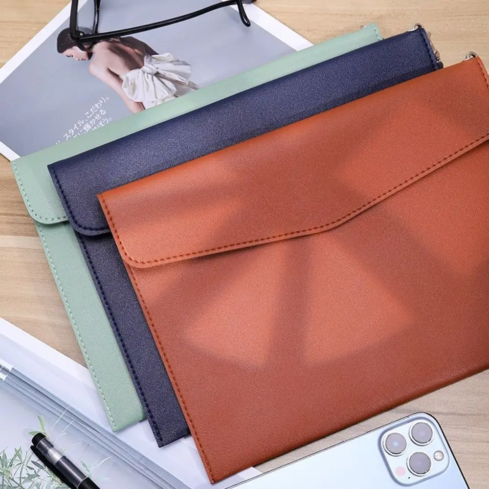 A4 Envelope Folder Leather Leather Document Pouch A4 A5 Large Capacity Briefcase With Handle Document Bag School Office