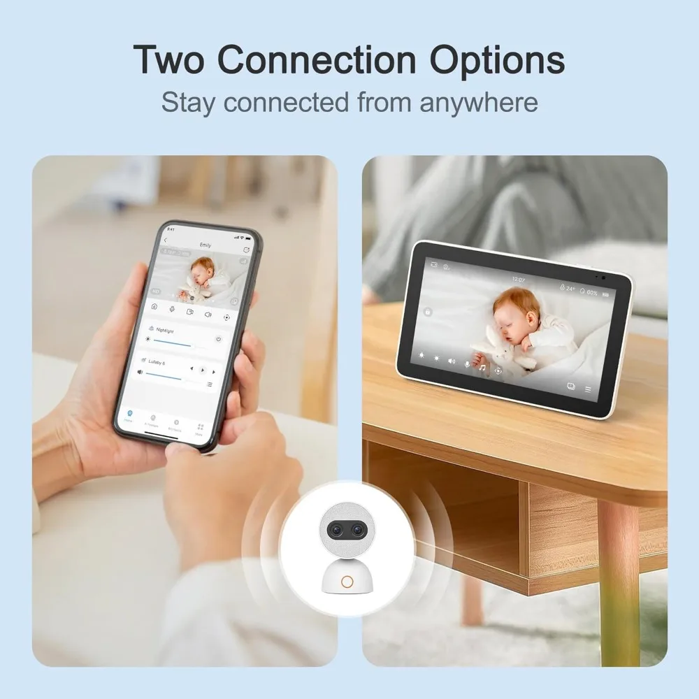 Split Screen Video Baby Monitor with 2 Cameras, 2× 4MP Resolution, 7" HD Touch Screen Smart Audio Baby Monitor, 6X Optical Qual