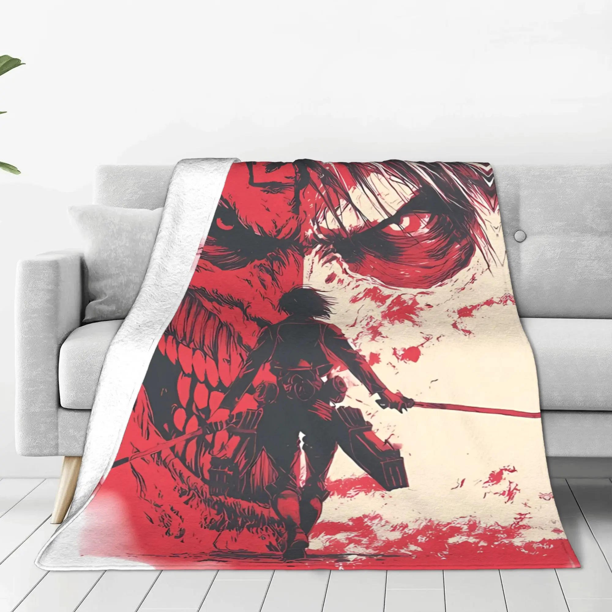 1PC Home Cutecore Dark Anime Monster Inspired aAttack on Titan Blanket Super Cosy Plush Home Living Room Sofa Halloween