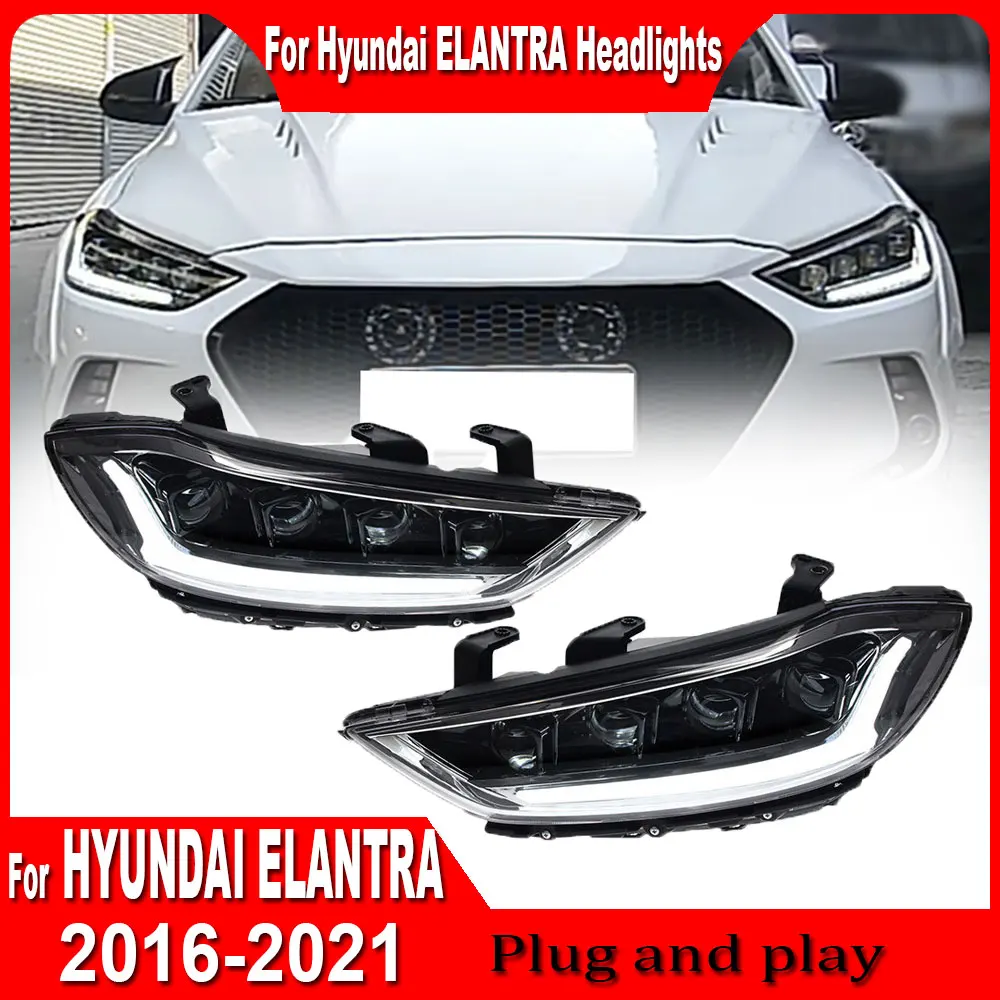 2pc Car Lights for Hyundai Elantra LED Headlight 2016 2017 2018-2021 Elantra Head Lamp Drl Projector Lens Automotive Accessories