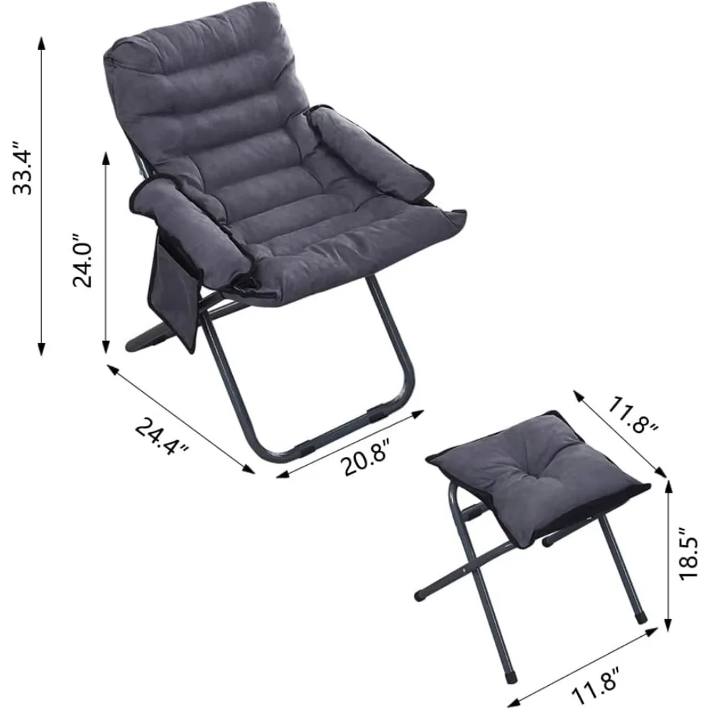 Modern Lazy Chair with Ottoman,Folding Lounge Reclining Sofa Chair w/ Armrest Comfy Lounge Chair Leisure Chairs with Side Pocket