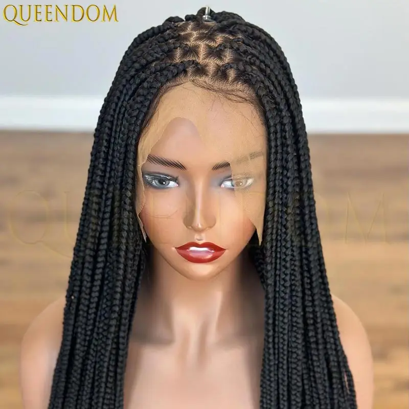 

36 "длинные прямые косички, плетеные парики, синтетический полный парик шнурка для чернокожих женщин, африканский парик без узлов, плетение в коробке, парик фронта шнурка